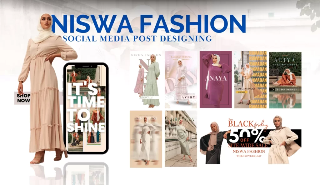 Niswa Fashion Social media Post designing and digital ads project by creative engine - video production and brand advertising agency lahore, pakistan